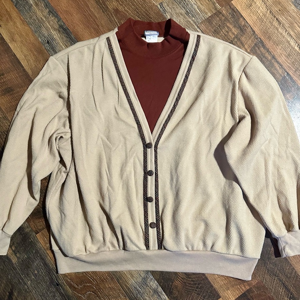 Vtg Cottage Core cardigan with turtleneck Bonworth XLP